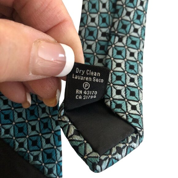 Stafford Performance Silk Tie Teal Black Geometric Mens Necktie Office Formal - Picture 7 of 8